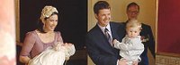 Princess Mary with Princess Isabella Henrietta Ingrid Magrethe being baptized today, HRH Crown Prins Frederik with Prins Christian. 1st July 2007 in Fredensborg Carstle Church